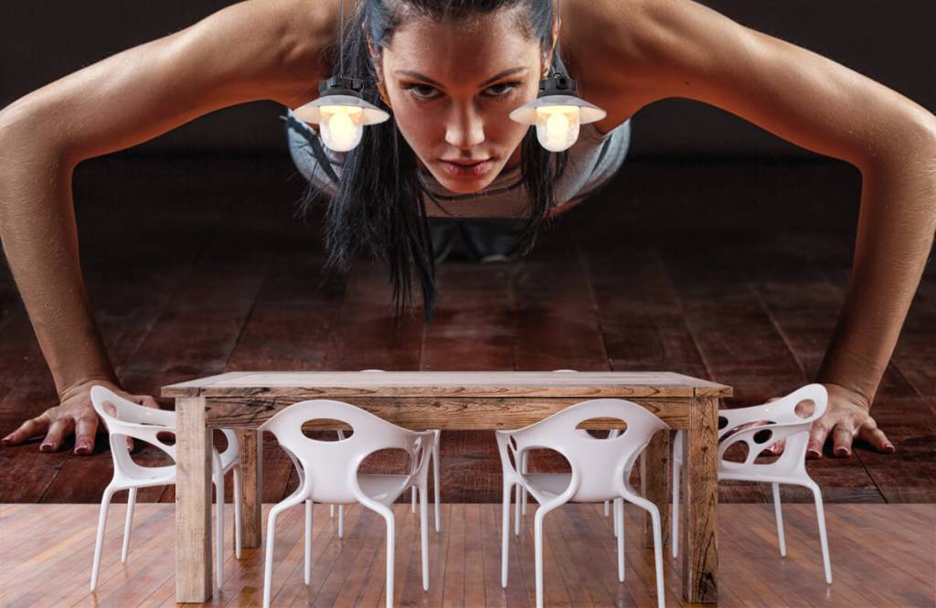 Fitness - Papel pintado con Mujer haciendo flexiones - Sala de ocio 7