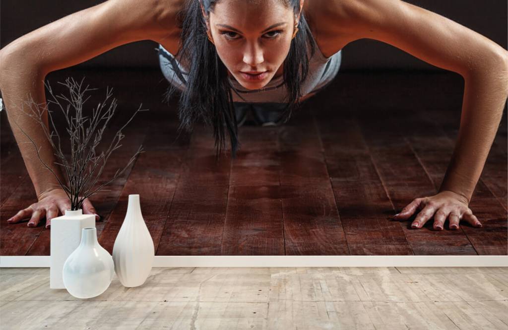 Fitness - Papel pintado con Mujer haciendo flexiones - Sala de ocio 8