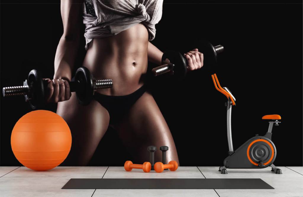 Deporte y fitness - Papel pintado con Mujer con músculos abdominales - Garage 1