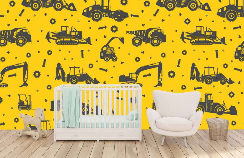 Niños - Papel pintado con Tráfico de la construcción amarillo - Habitación del bebé 5