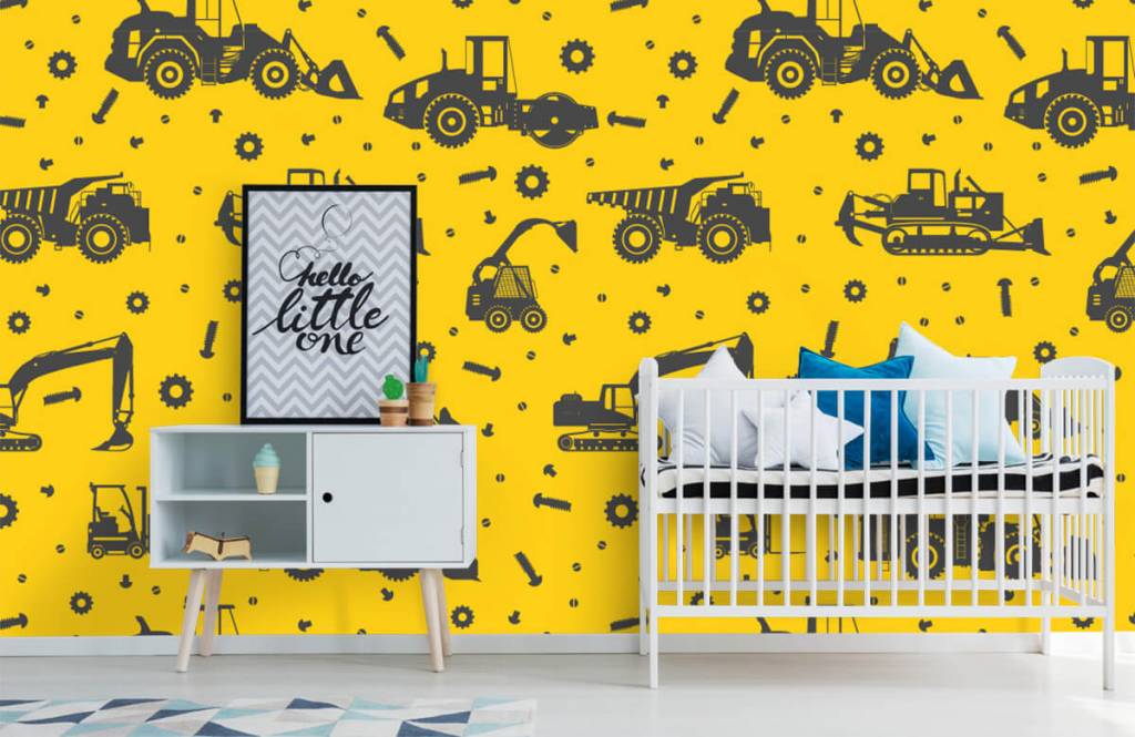 Niños - Papel pintado con Tráfico de la construcción amarillo - Habitación del bebé 6