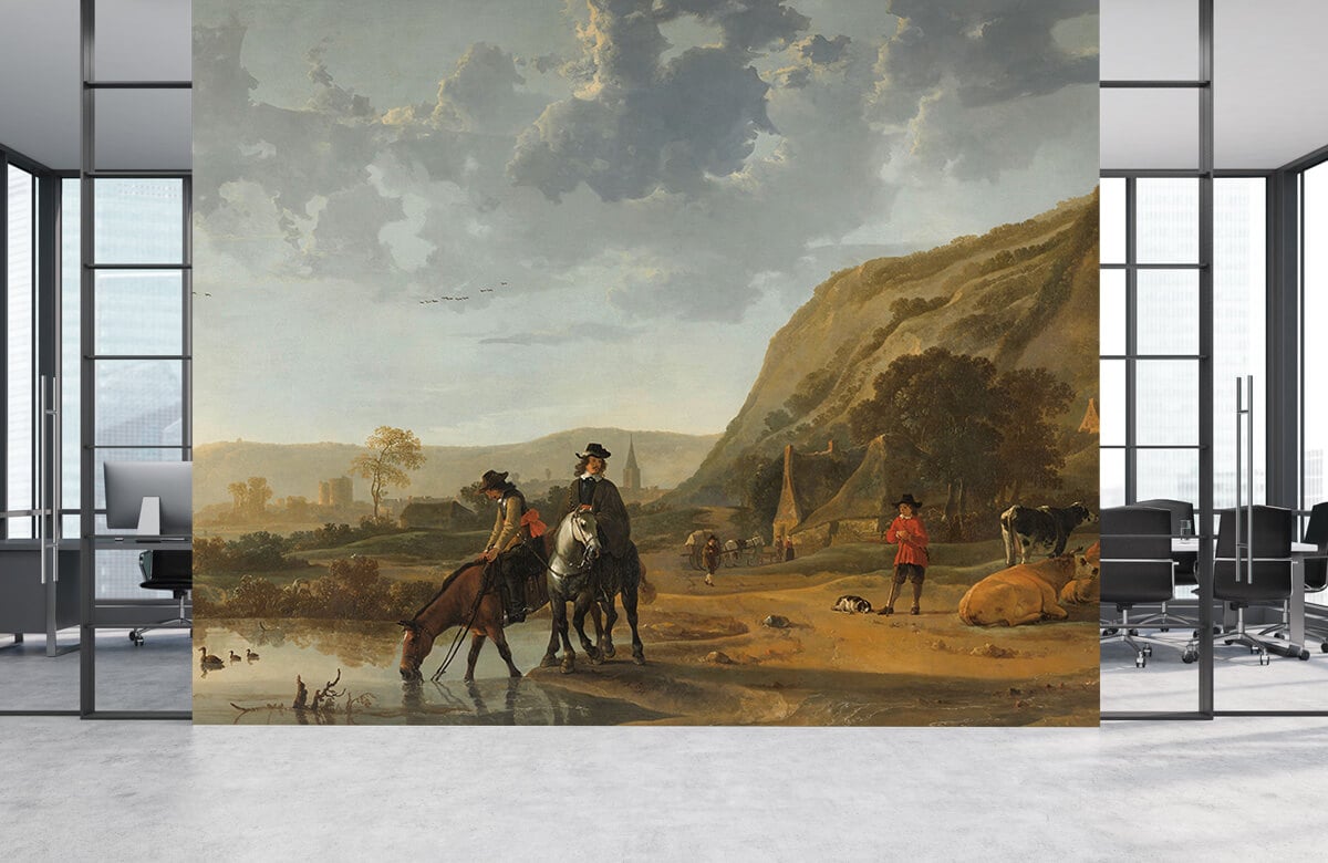 Rijksmuseum - Papel pintado con Paisaje fluvial con jinetes - Salón 3