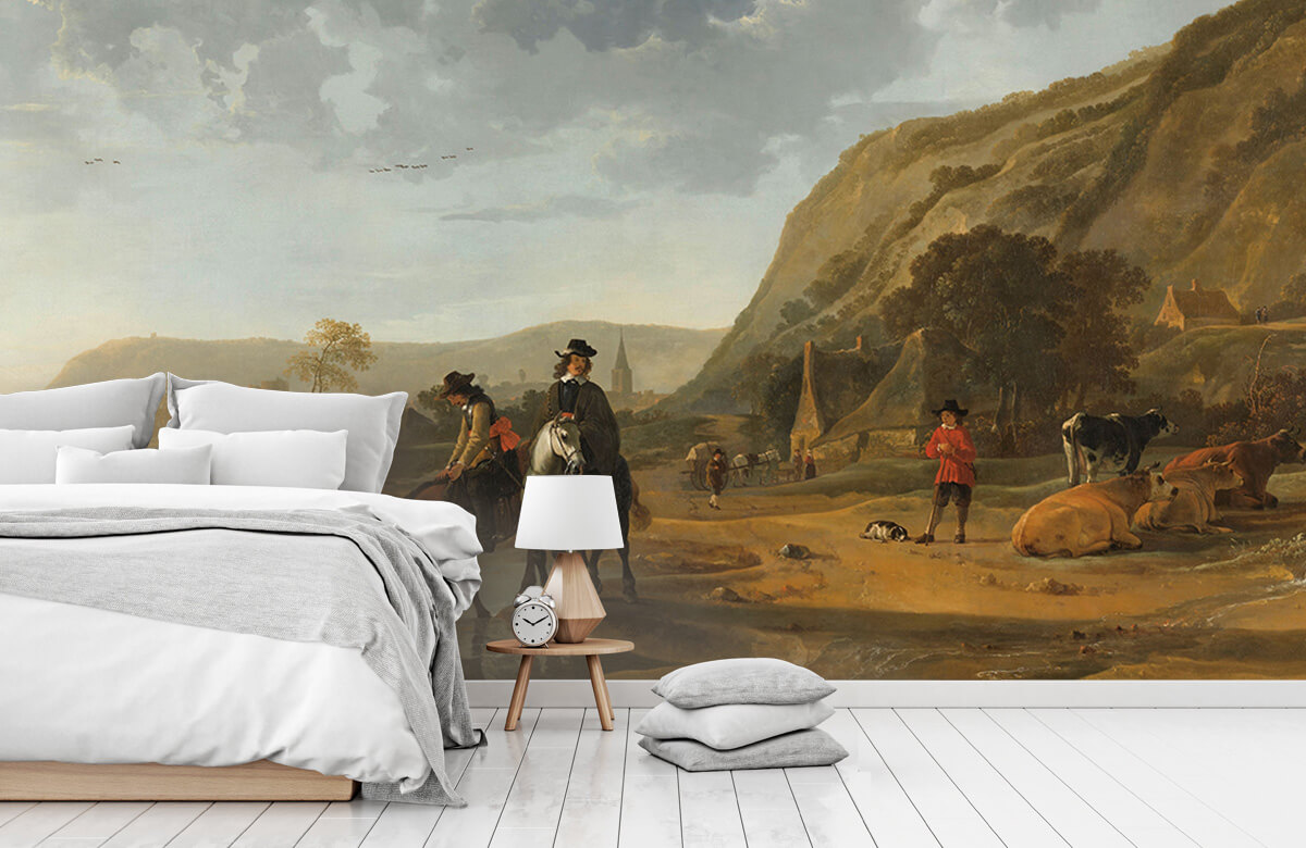 Rijksmuseum - Papel pintado con Paisaje fluvial con jinetes - Salón 7
