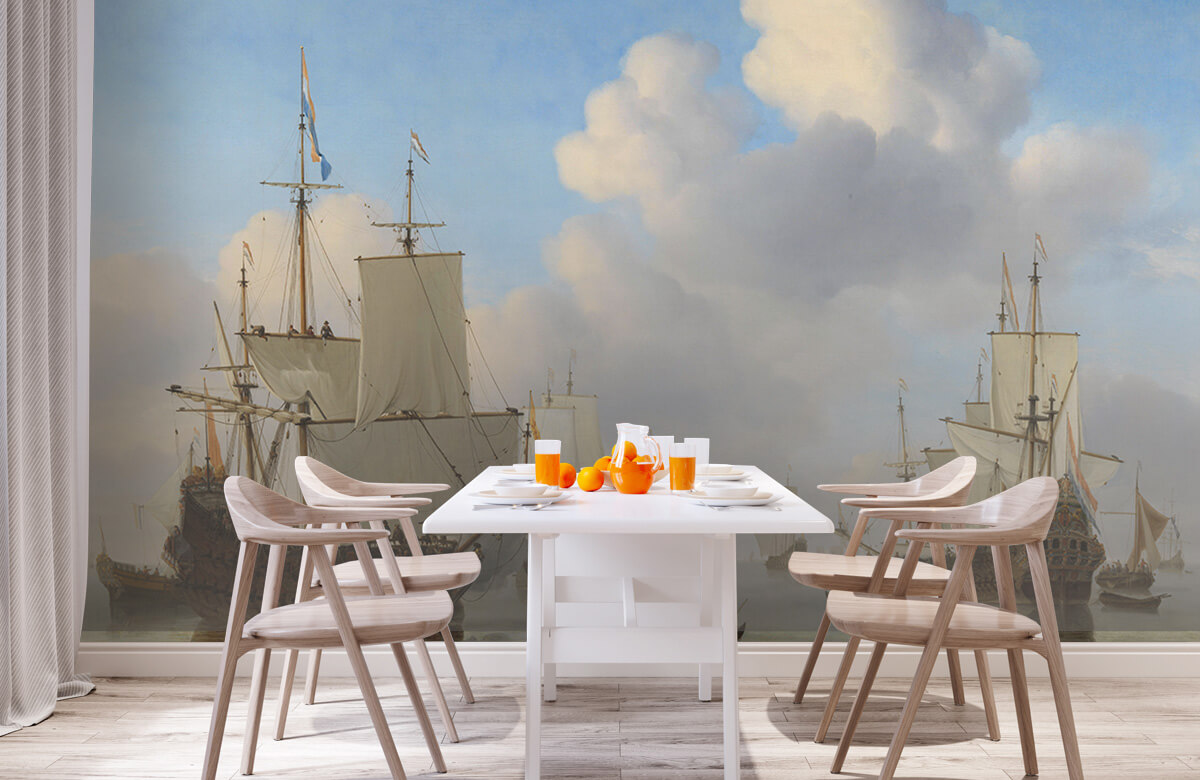 Arte Papel pintado con Barcos holandeses en un mar en calma. - Salón 1