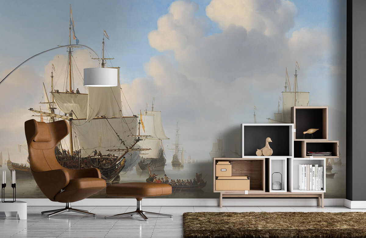 Arte Papel pintado con Barcos holandeses en un mar en calma. - Salón 4