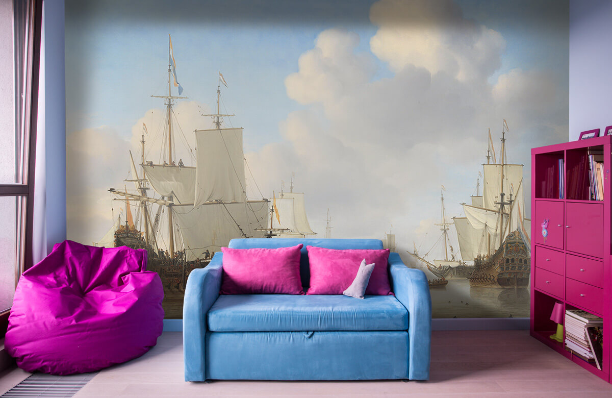 Arte Papel pintado con Barcos holandeses en un mar en calma. - Salón 10