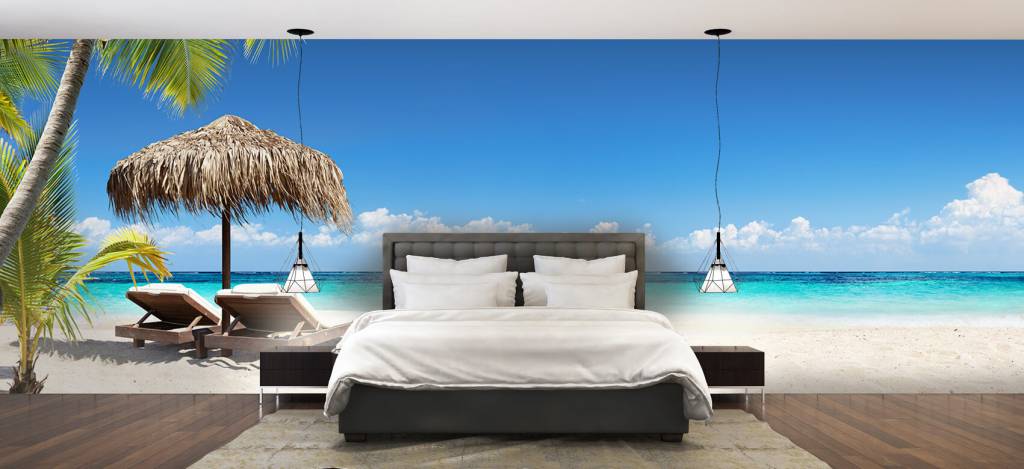 Playas - Papel pintado con Sillas y sombrilla en una playa tropical - Habitación de adolescentes 2
