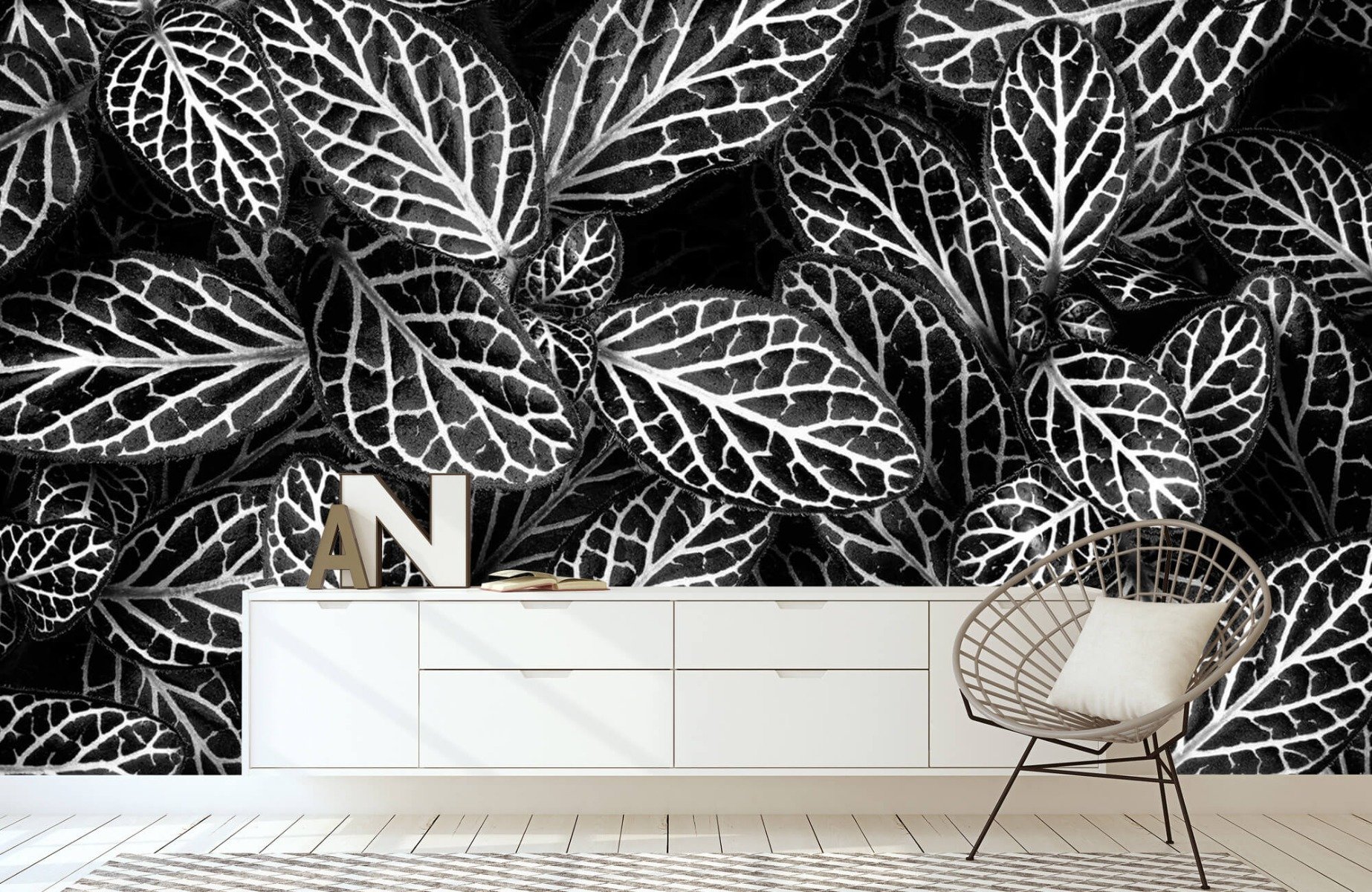 Blanco y negro - Papel pintado con Fittonia - Sala de reuniones 23