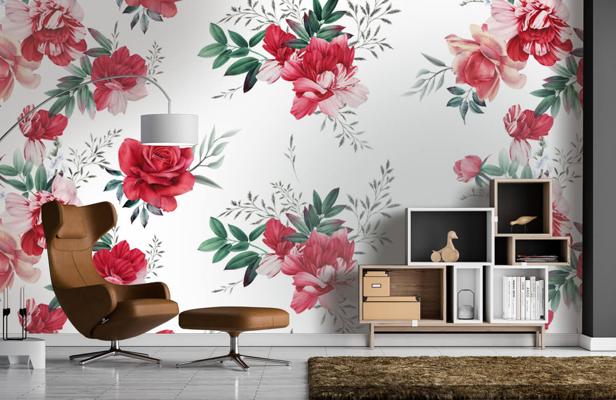 Flores, plantas y árboles Papel pintado con Patrón de rosas con hojas - Habitación 4