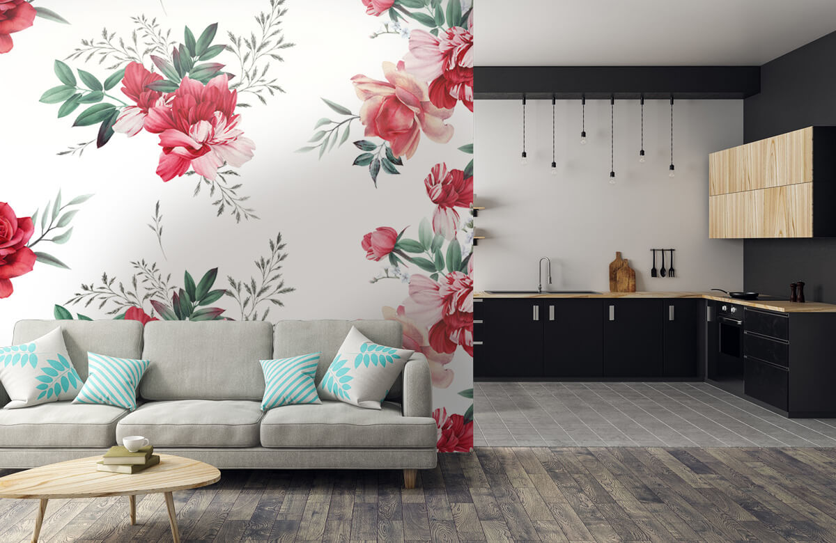 Flores, plantas y árboles Papel pintado con Patrón de rosas con hojas - Habitación 5