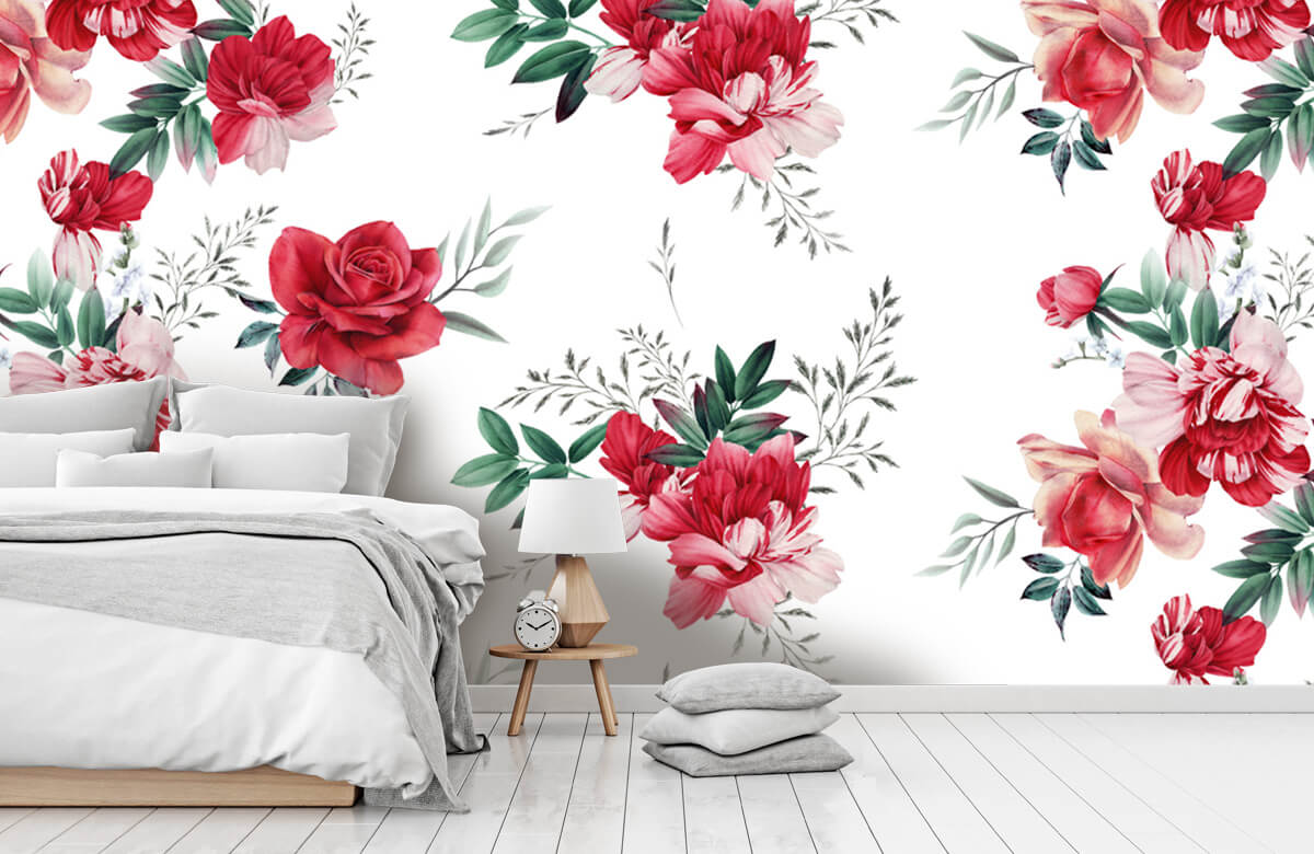 Flores, plantas y árboles Papel pintado con Patrón de rosas con hojas - Habitación 7