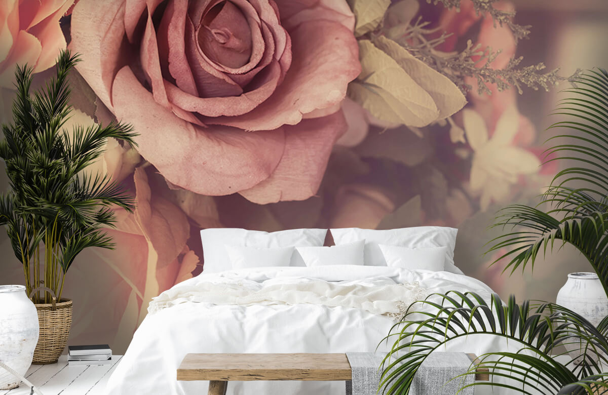 Flores, plantas y árboles Papel pintado con Rosas rosas vintage - Salón 6