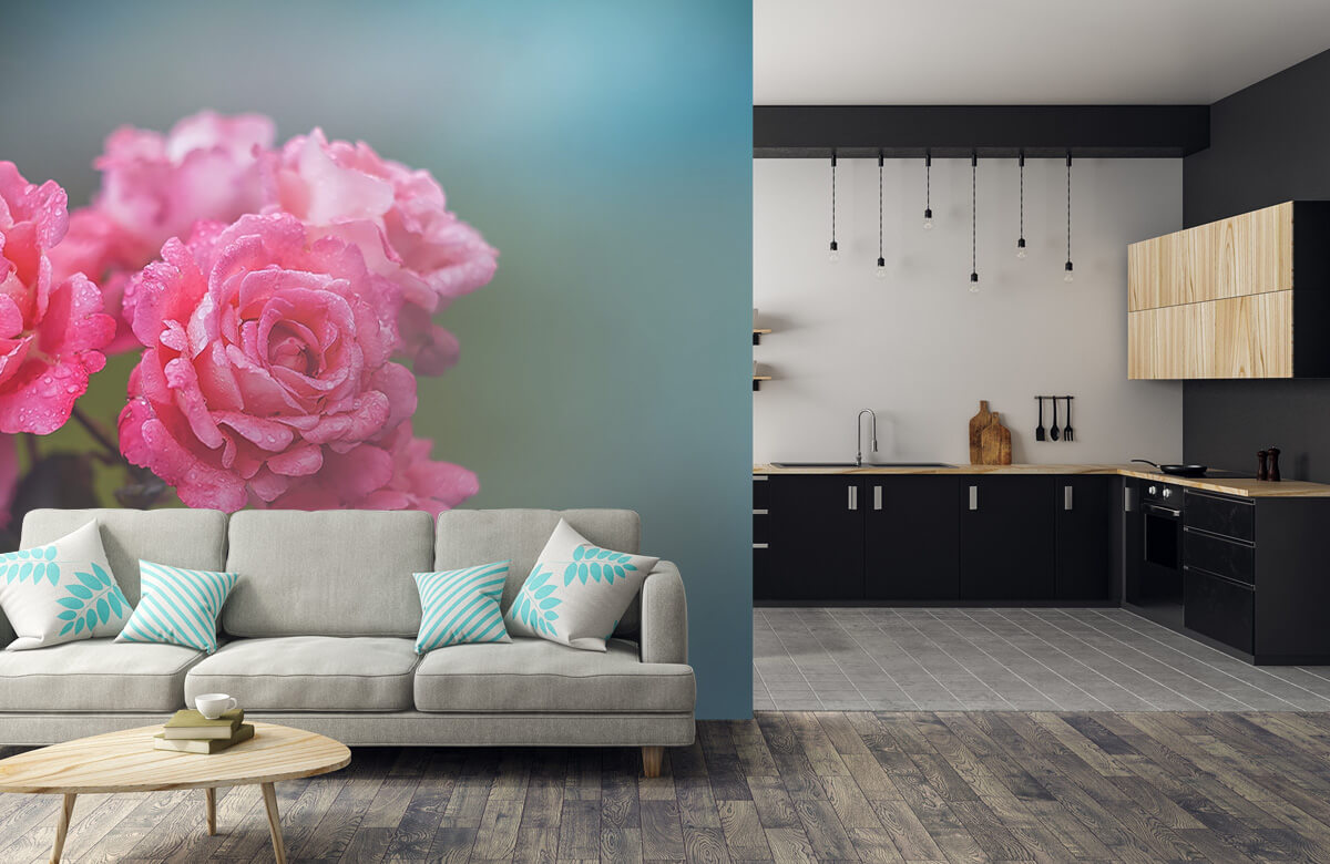 Flores, plantas y árboles Papel pintado con Rama de rosa rosa - Habitación 6