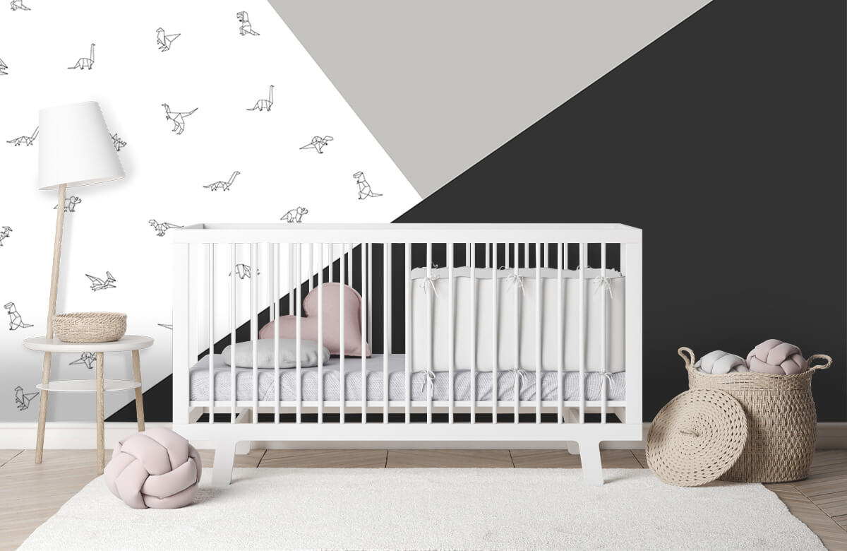 De moda Papel pintado con Triángulos blancos y negros con dinos - Habitación del bebé 2