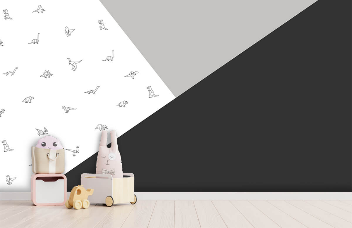 De moda Papel pintado con Triángulos blancos y negros con dinos - Habitación del bebé 3