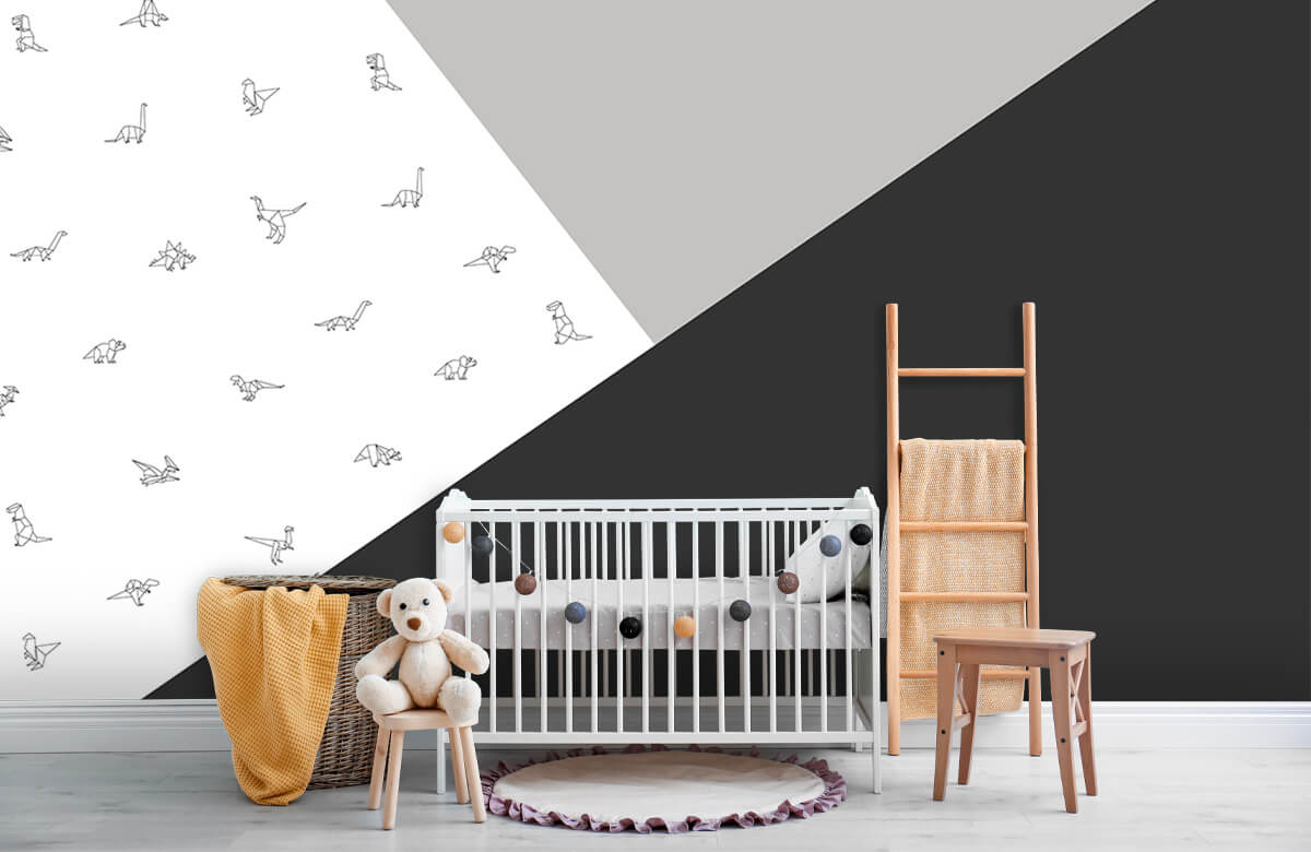 De moda Papel pintado con Triángulos blancos y negros con dinos - Habitación del bebé 6