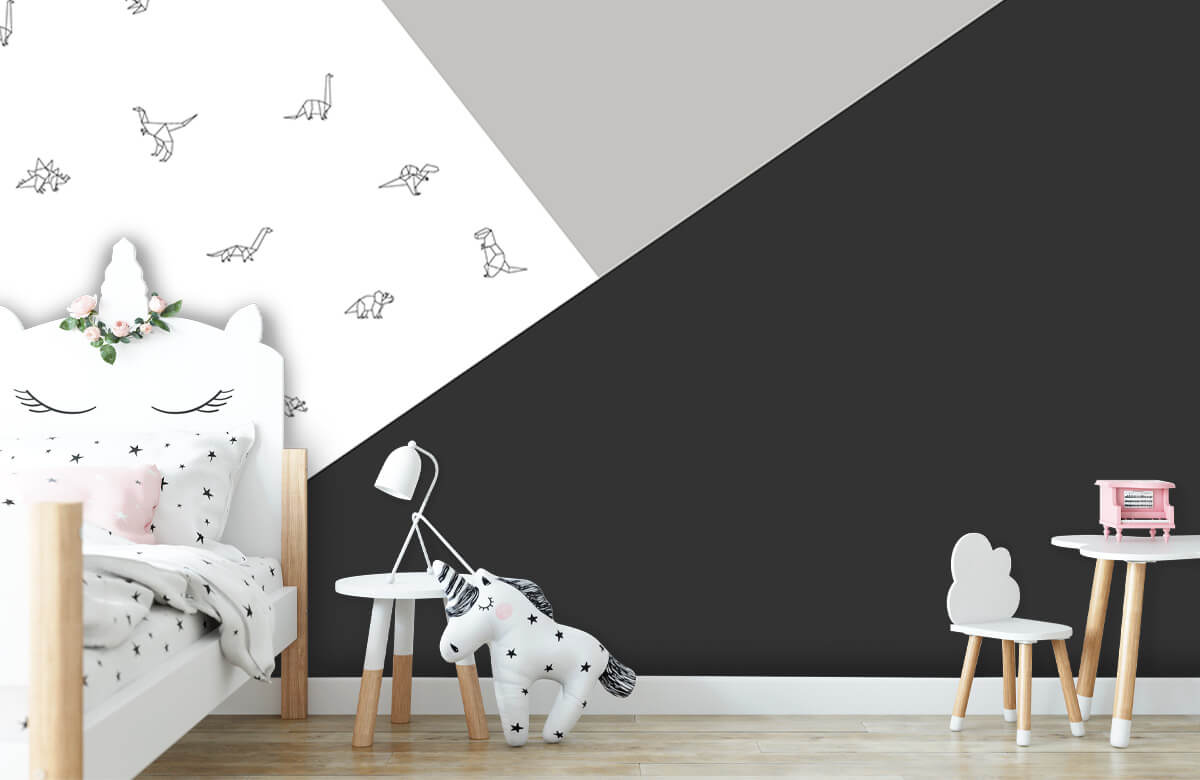 De moda Papel pintado con Triángulos blancos y negros con dinos - Habitación del bebé 8
