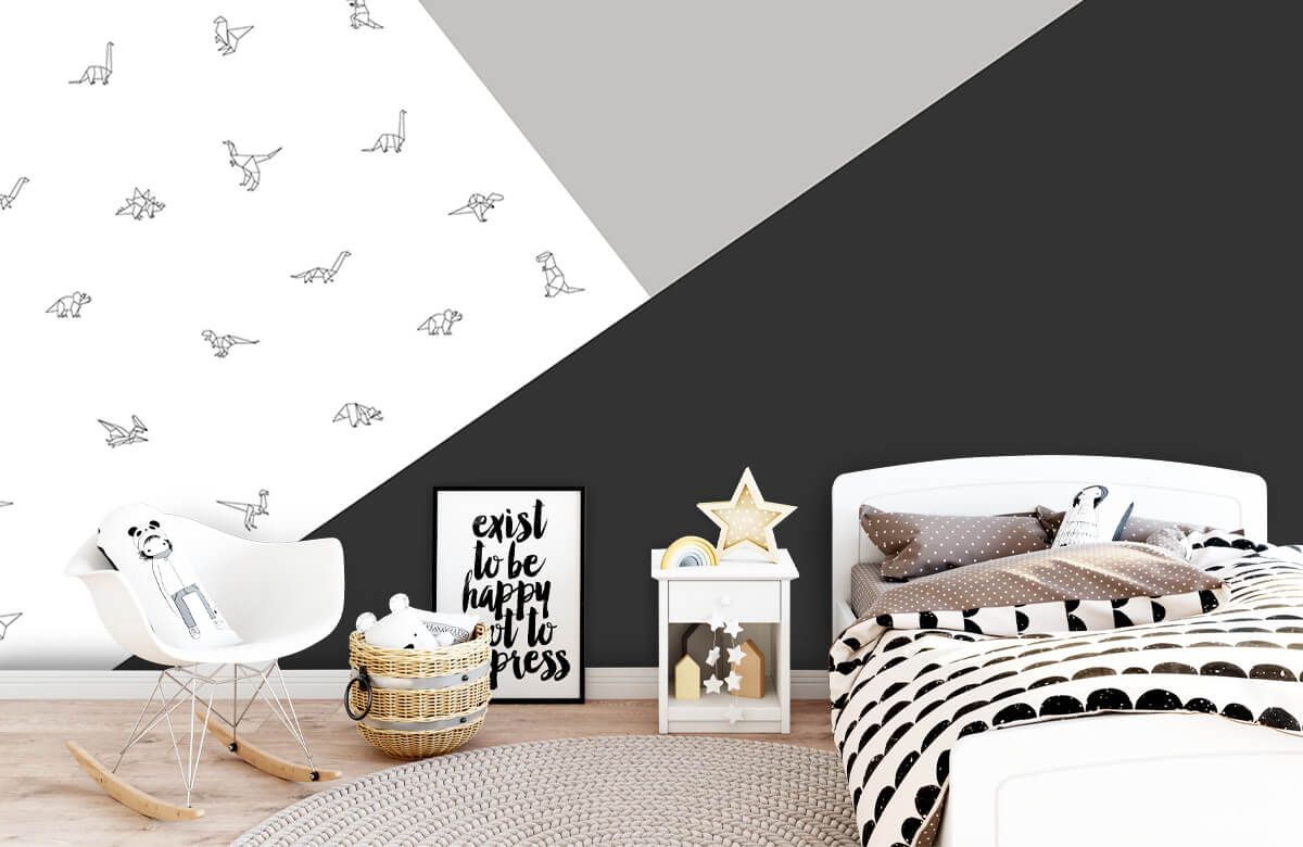 De moda Papel pintado con Triángulos blancos y negros con dinos - Habitación del bebé 9