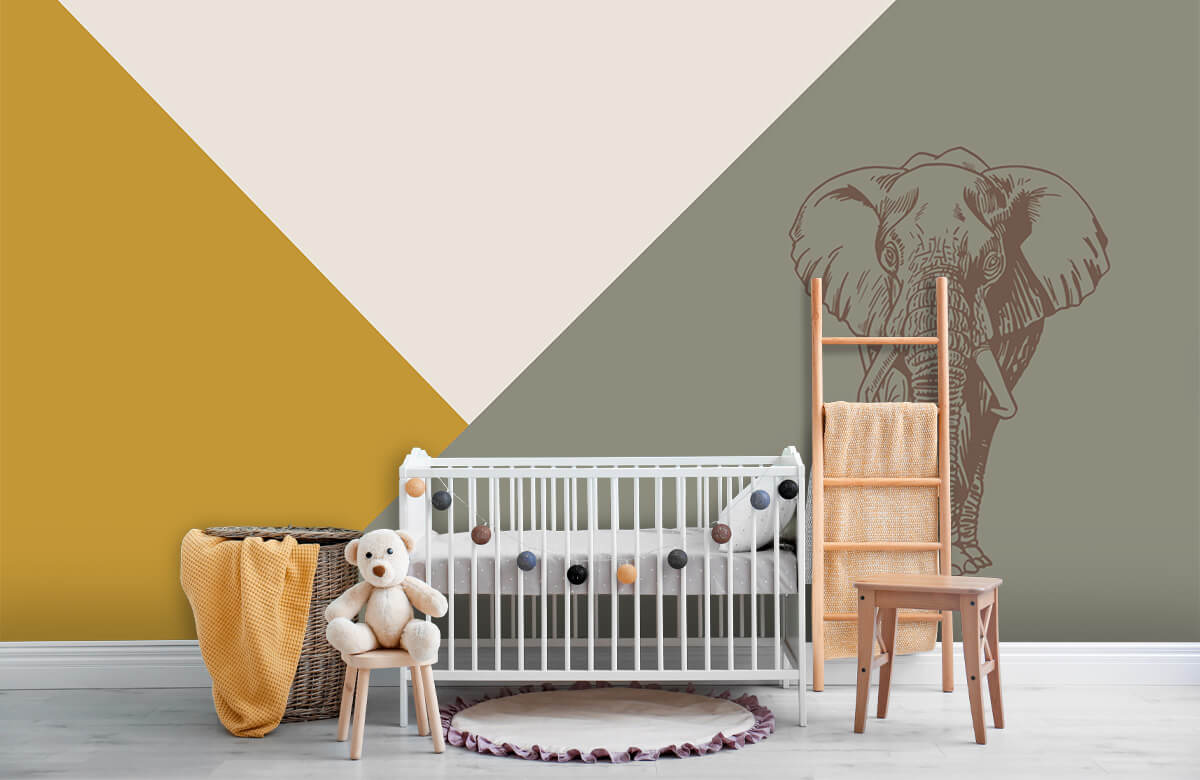 De moda Papel pintado con Triángulos en amarillo ocre y verde con elefante - Habitación del bebé 7