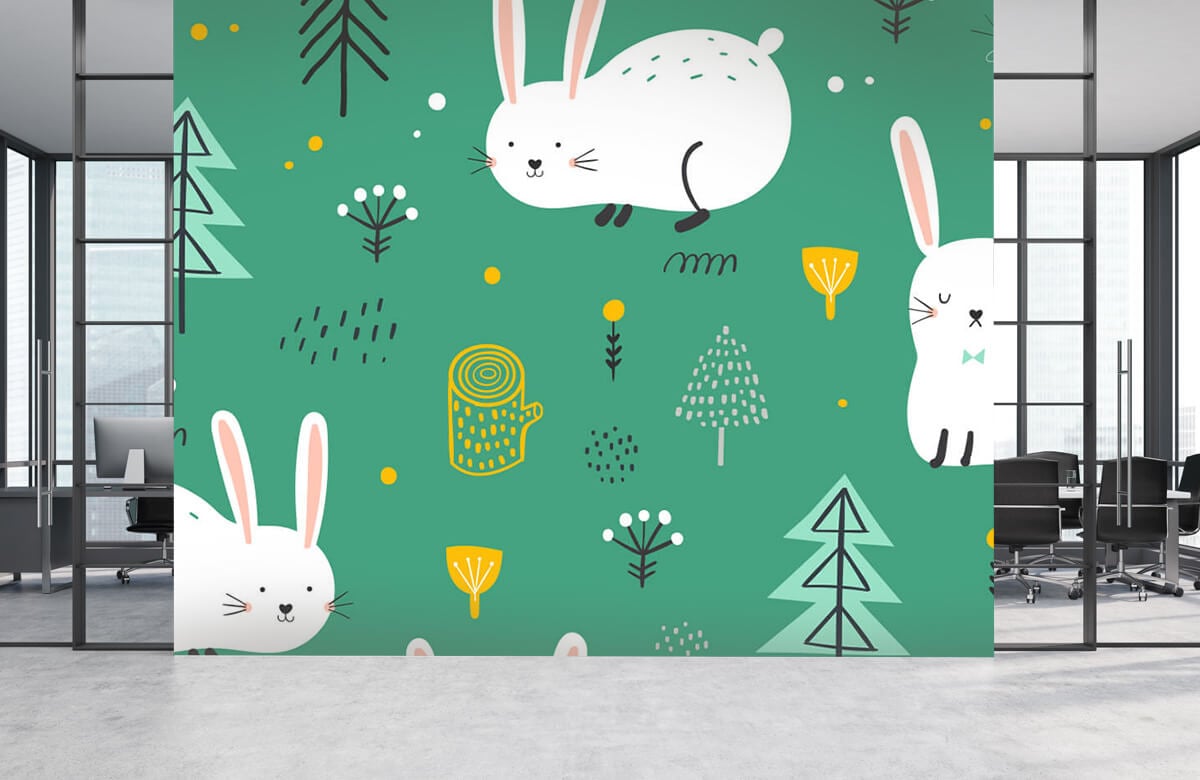Animales Papel pintado con Patrón de conejos - Habitación de los niños 6