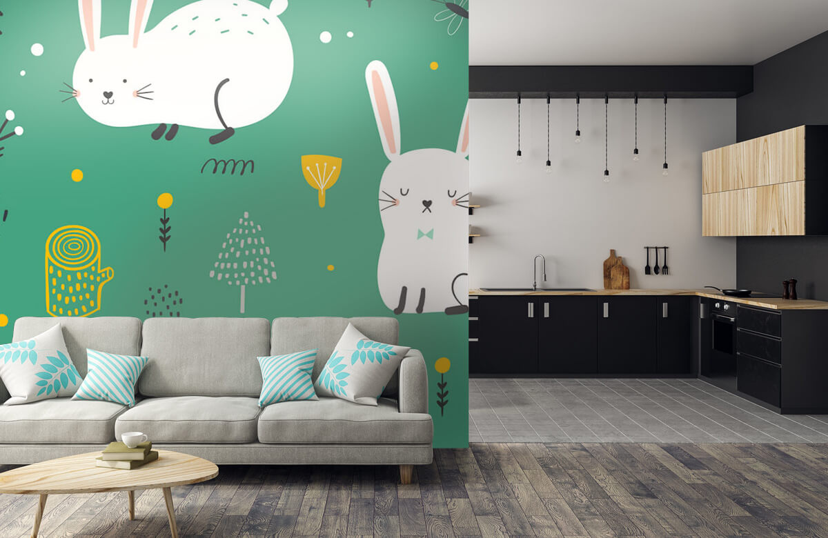 Animales Papel pintado con Patrón de conejos - Habitación de los niños 9