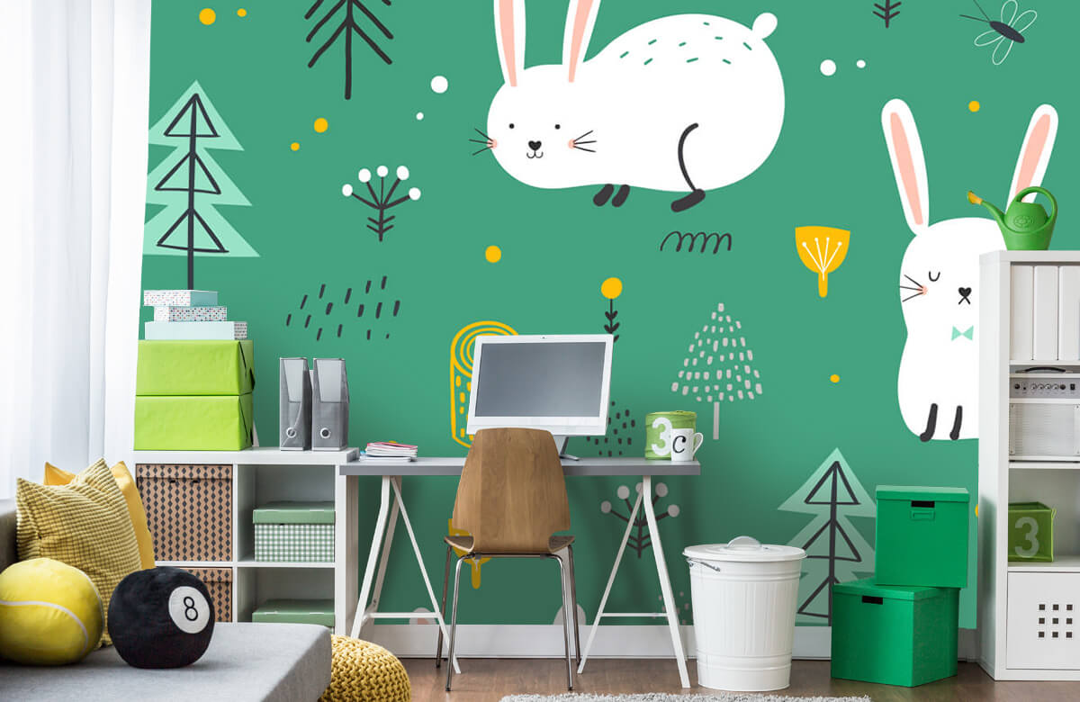Animales Papel pintado con Patrón de conejos - Habitación de los niños 4