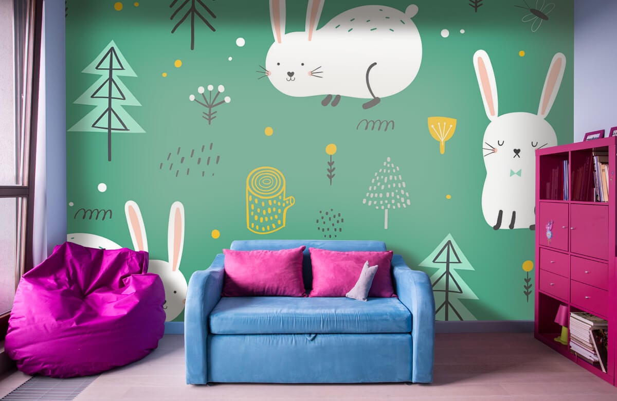Animales Papel pintado con Patrón de conejos - Habitación de los niños 1