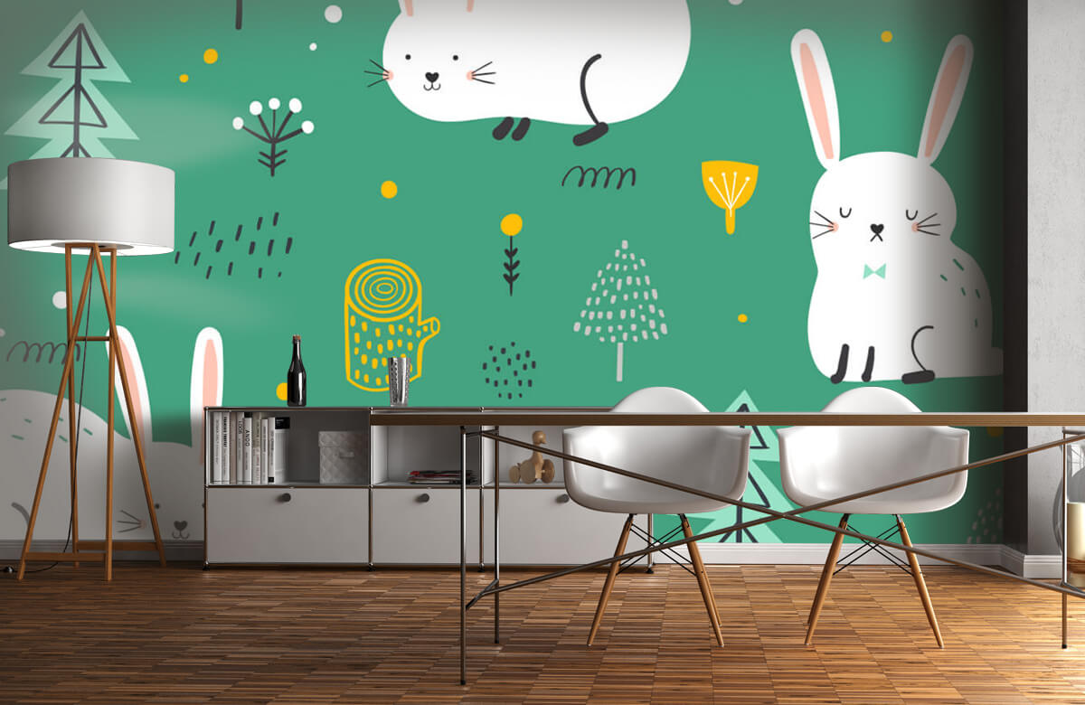 Animales Papel pintado con Patrón de conejos - Habitación de los niños 11