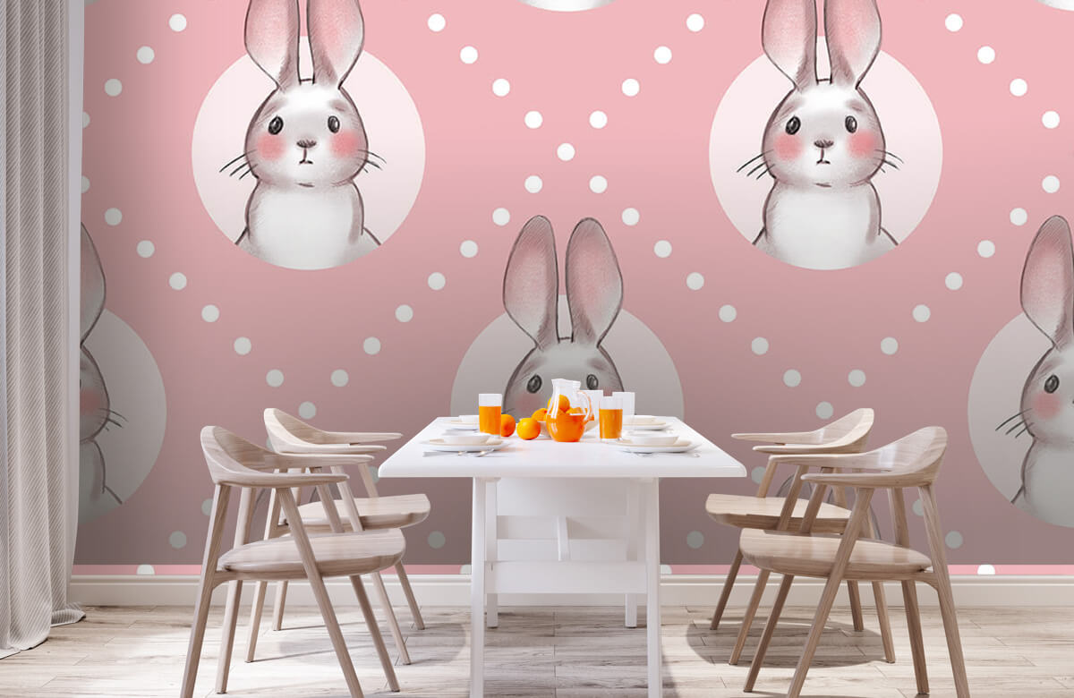 Animales Papel pintado con Patrón de conejo rosa - Habitación de los niños 3