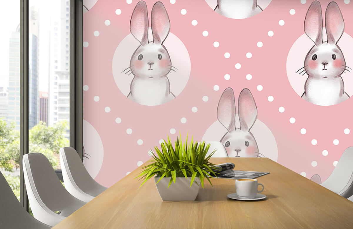 Animales Papel pintado con Patrón de conejo rosa - Habitación de los niños 6