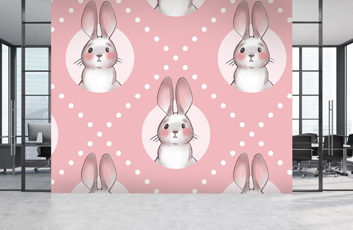 Animales Papel pintado con Patrón de conejo rosa - Habitación de los niños 8