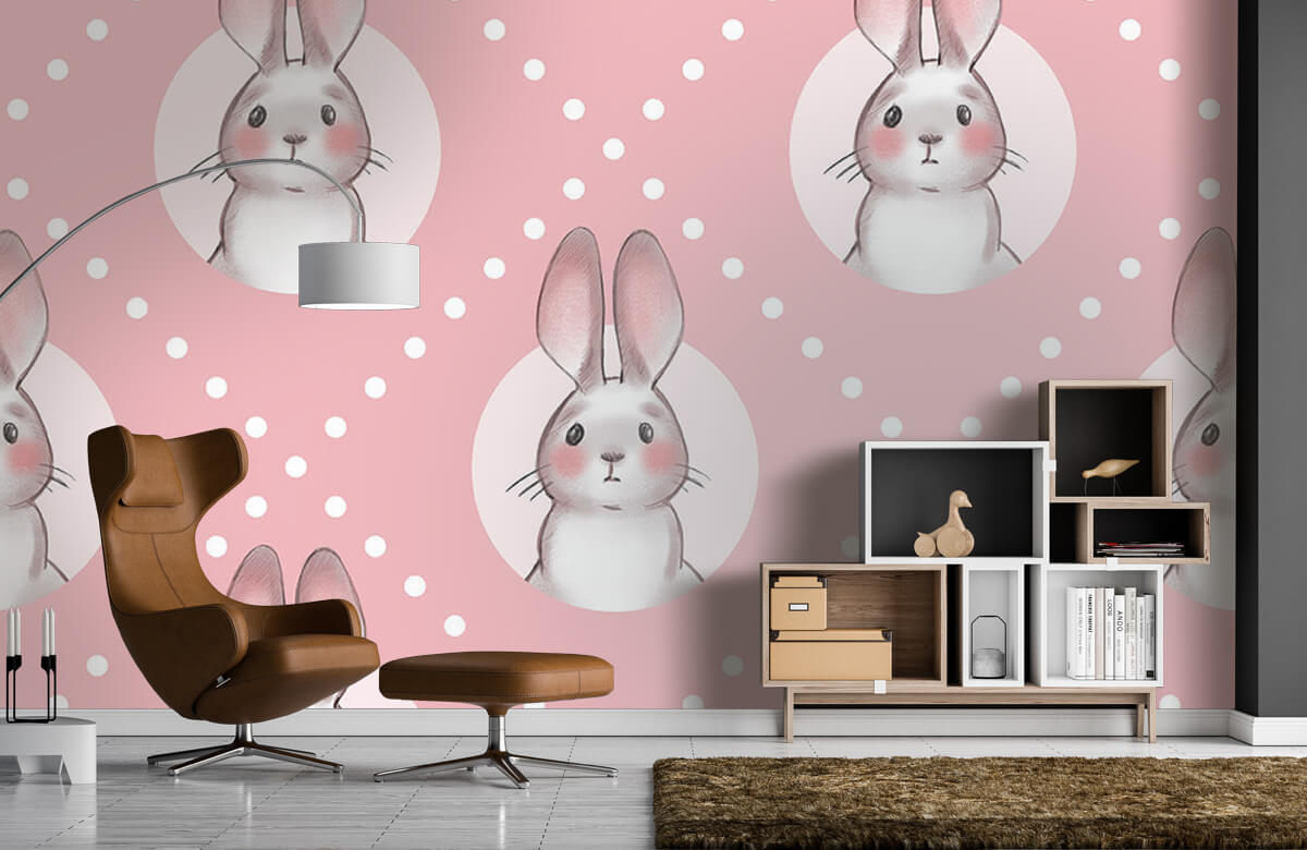 Animales Papel pintado con Patrón de conejo rosa - Habitación de los niños 9
