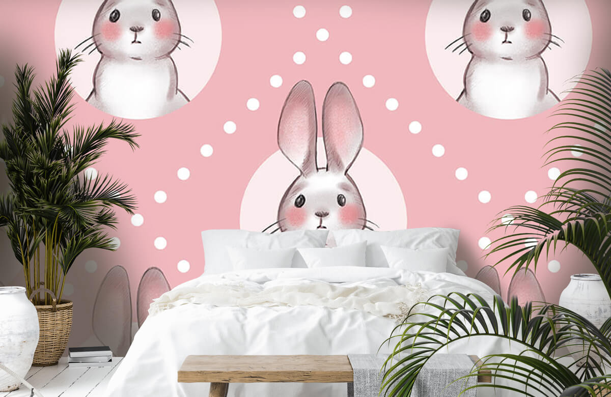 Animales Papel pintado con Patrón de conejo rosa - Habitación de los niños 7