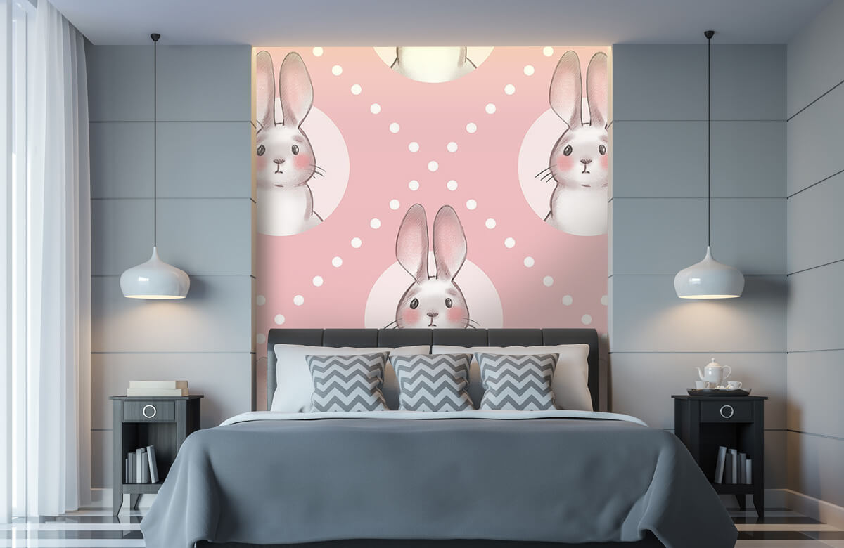 Animales Papel pintado con Patrón de conejo rosa - Habitación de los niños 11