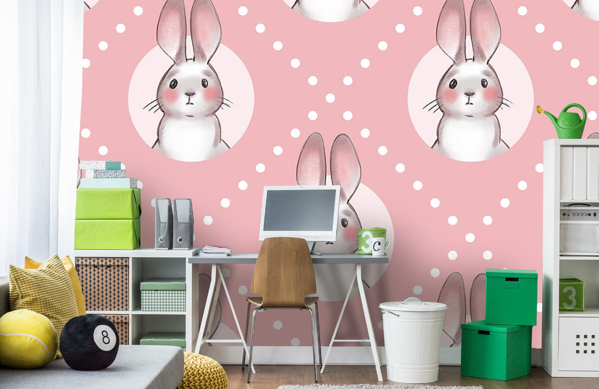 Animales Papel pintado con Patrón de conejo rosa - Habitación de los niños 4