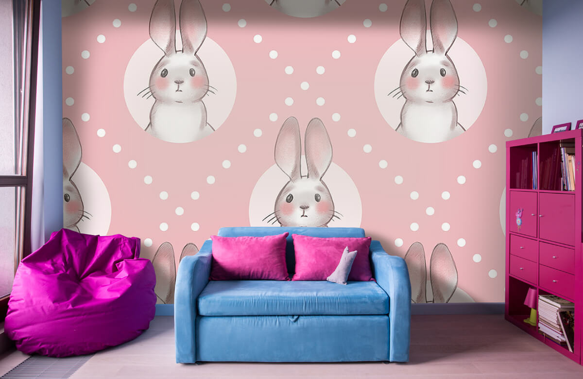 Animales Papel pintado con Patrón de conejo rosa - Habitación de los niños 1