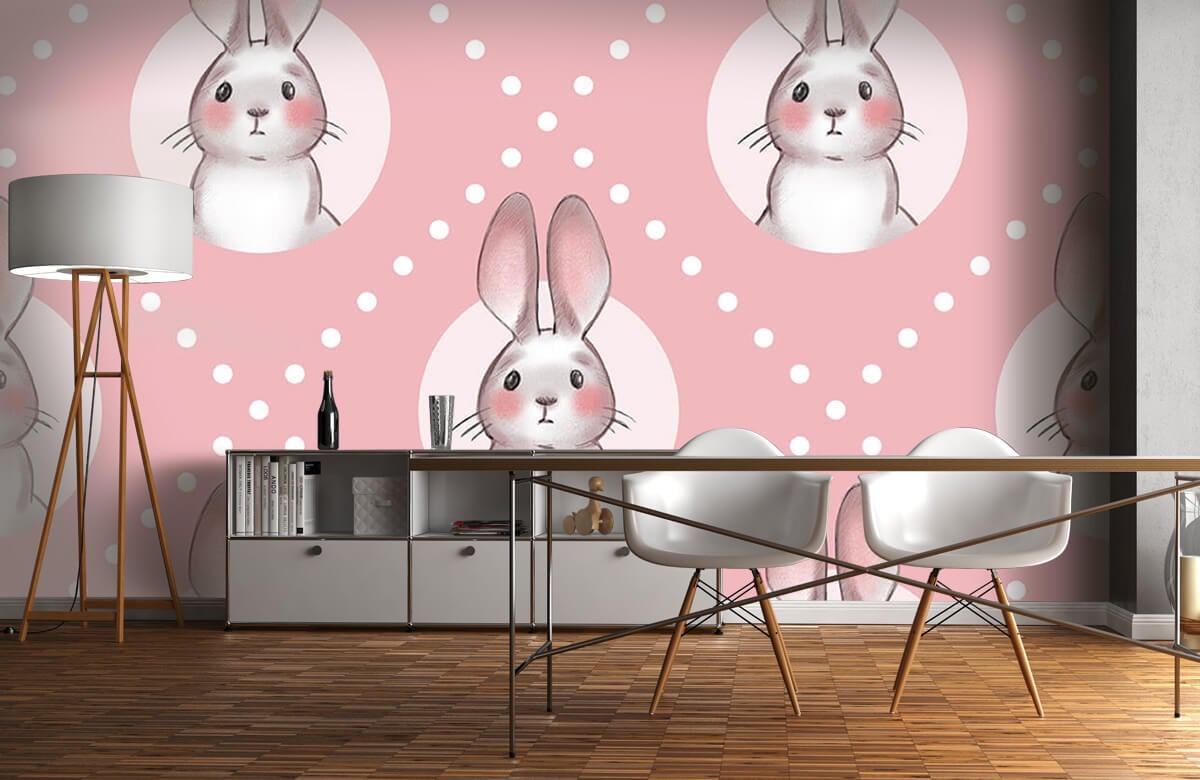 Animales Papel pintado con Patrón de conejo rosa - Habitación de los niños 5