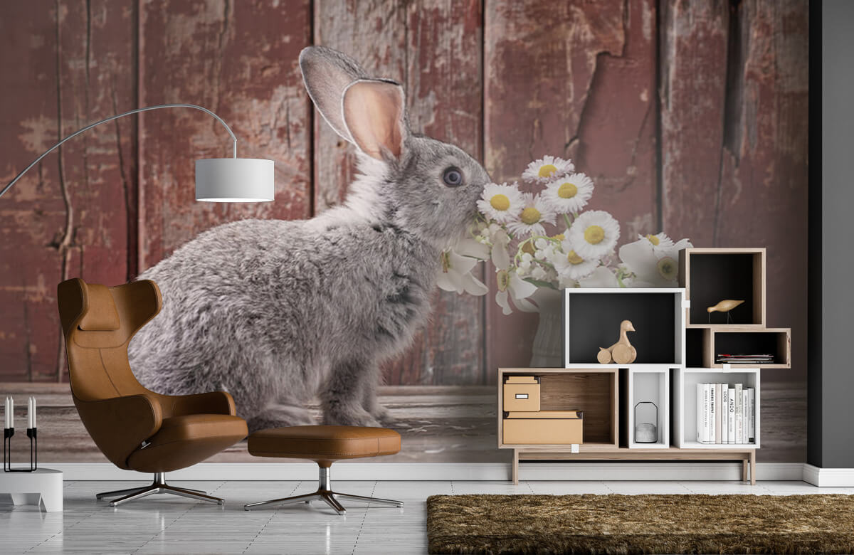 Animales Papel pintado con Conejo con margaritas - Habitación de los niños 8