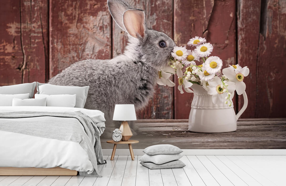 Animales Papel pintado con Conejo con margaritas - Habitación de los niños 2