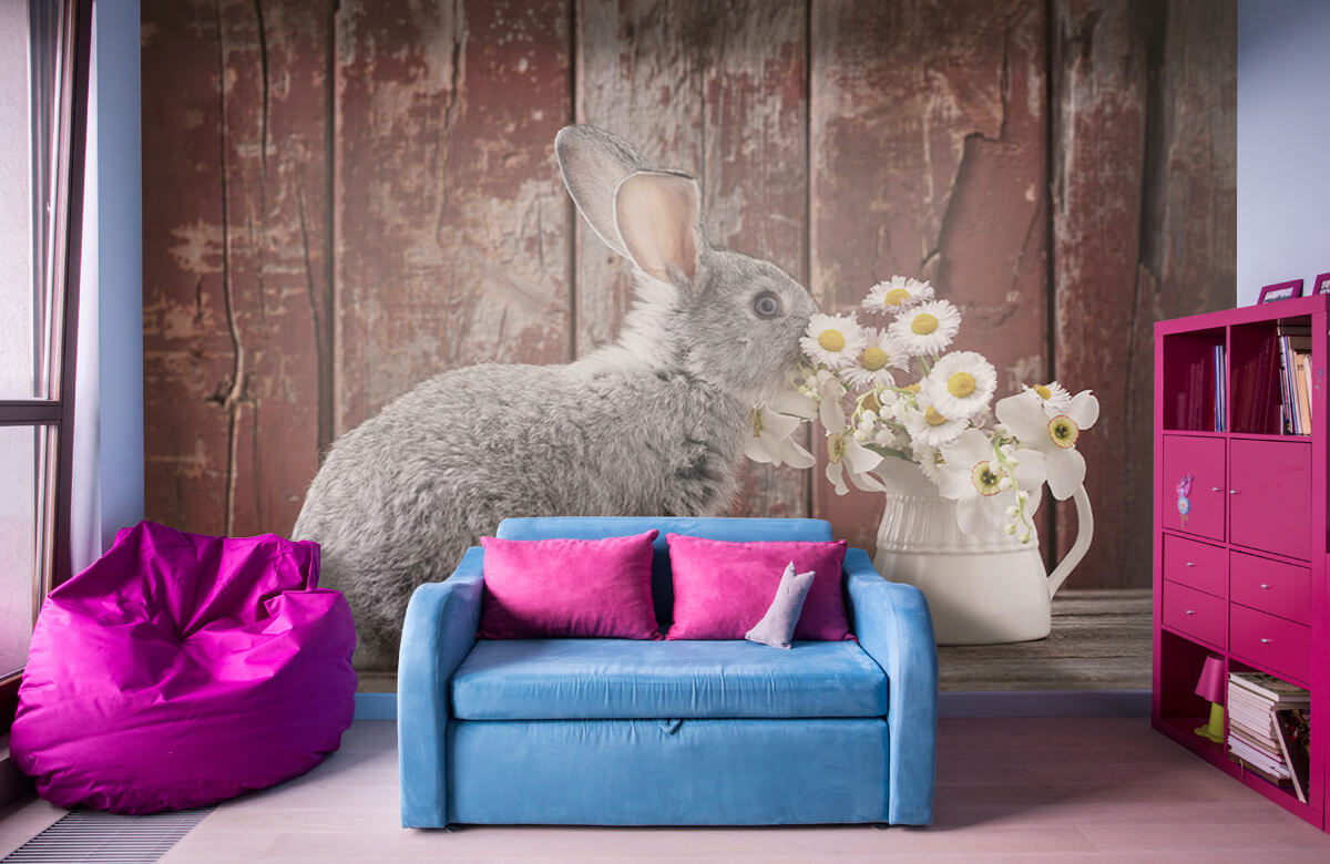 Animales Papel pintado con Conejo con margaritas - Habitación de los niños 1