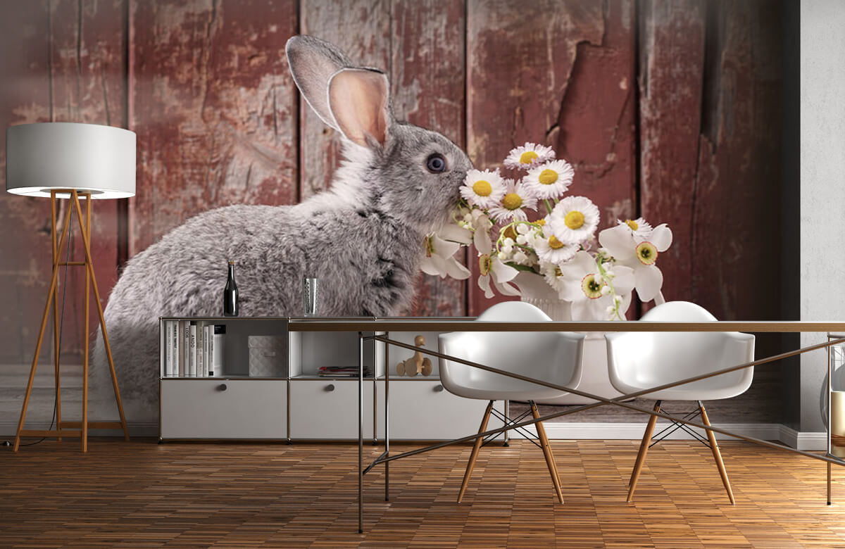 Animales Papel pintado con Conejo con margaritas - Habitación de los niños 11