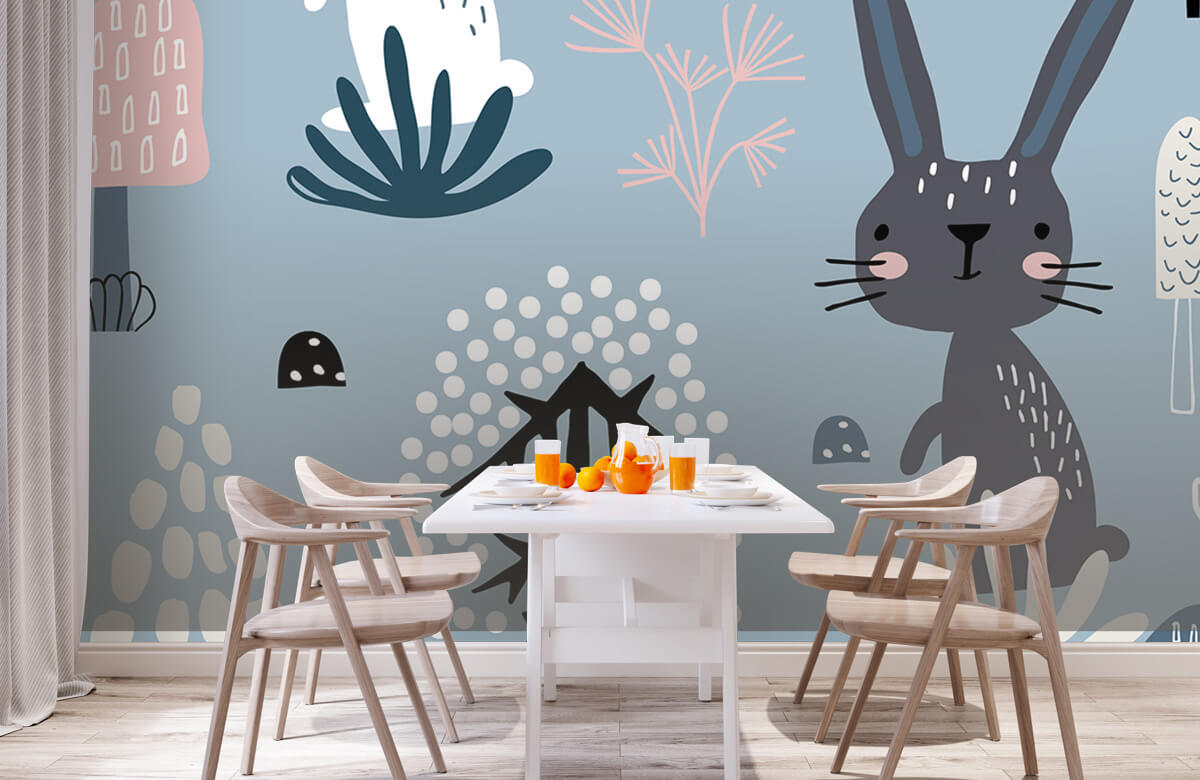 Animales Papel pintado con Patrón de conejo azul - Habitación de los niños 2