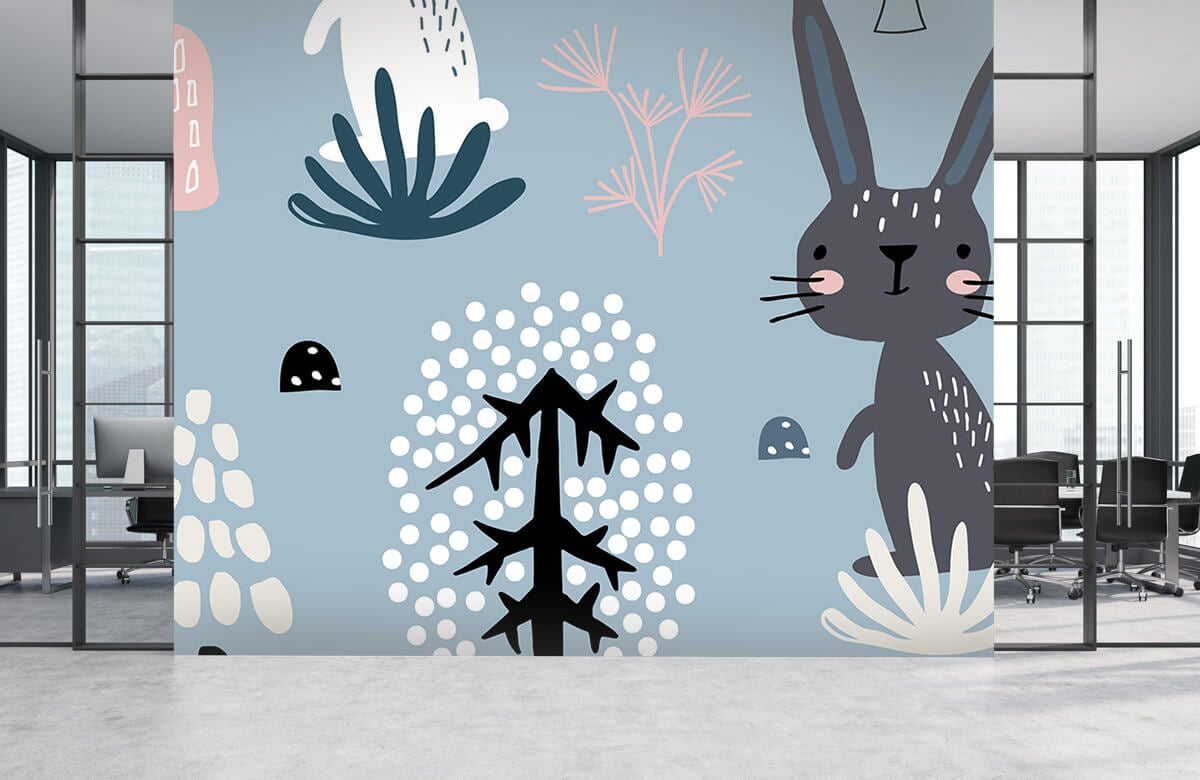 Animales Papel pintado con Patrón de conejo azul - Habitación de los niños 5