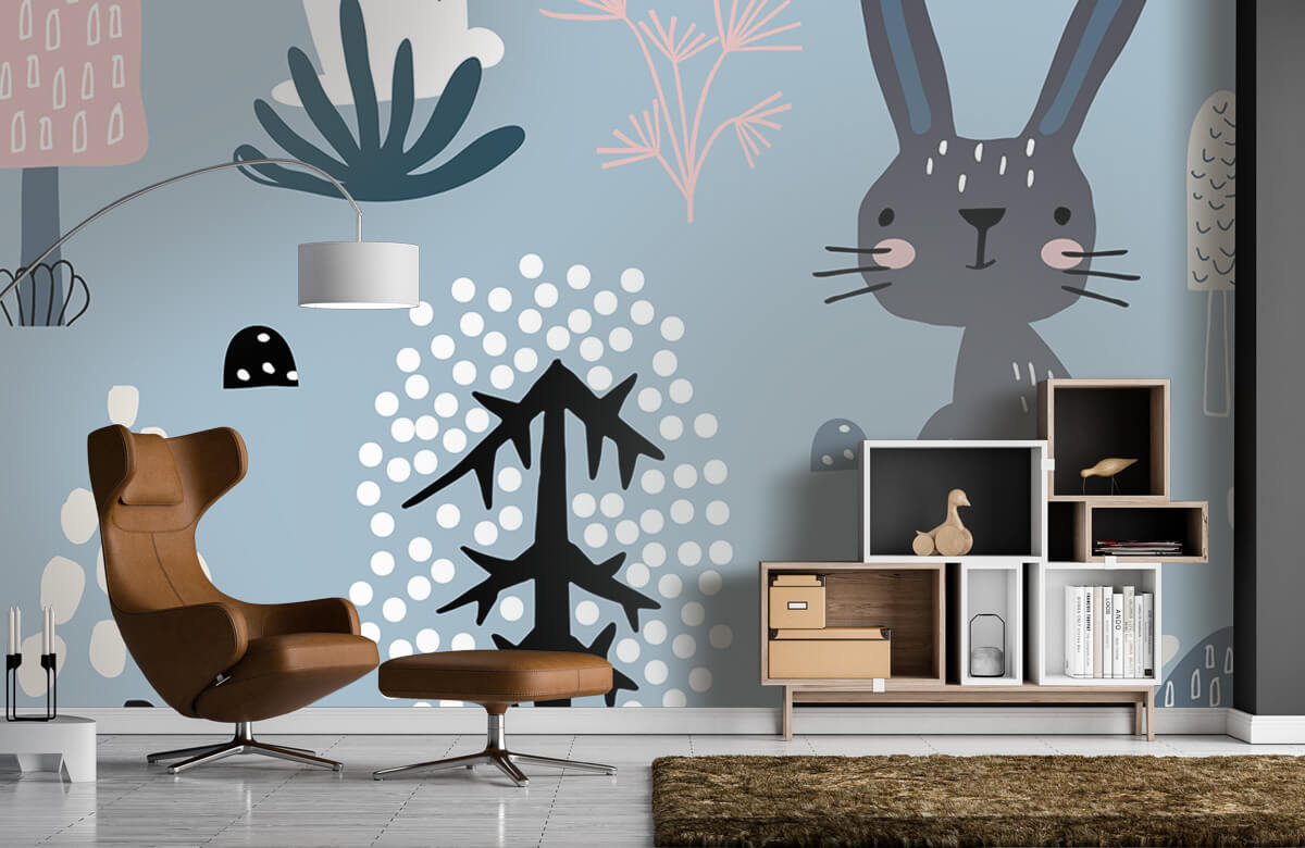 Animales Papel pintado con Patrón de conejo azul - Habitación de los niños 7