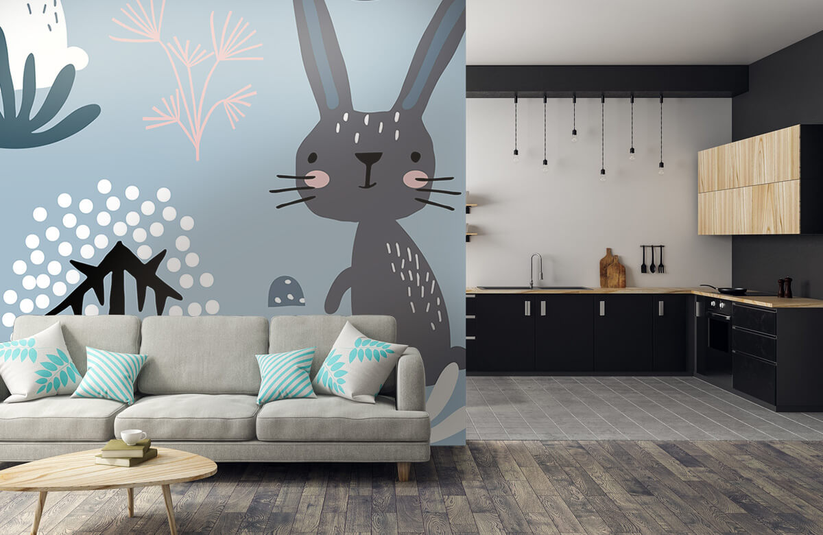 Animales Papel pintado con Patrón de conejo azul - Habitación de los niños 8