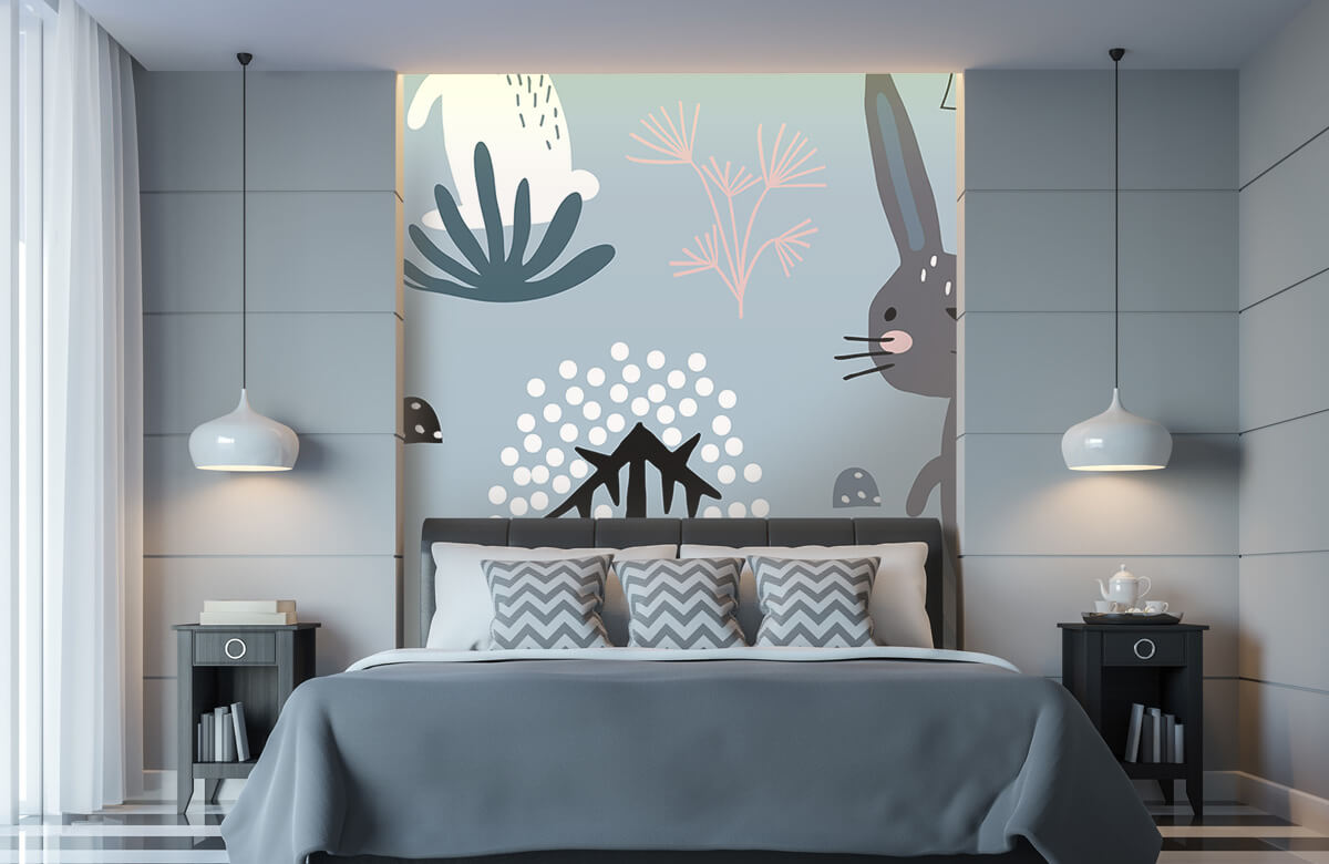 Animales Papel pintado con Patrón de conejo azul - Habitación de los niños 6