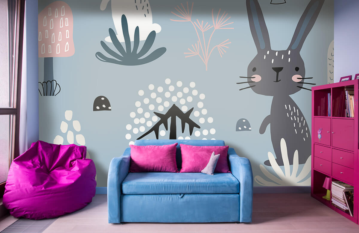 Animales Papel pintado con Patrón de conejo azul - Habitación de los niños 4