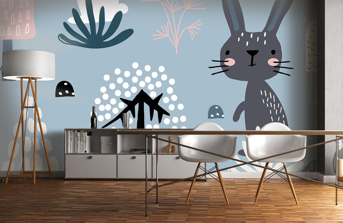Animales Papel pintado con Patrón de conejo azul - Habitación de los niños 10