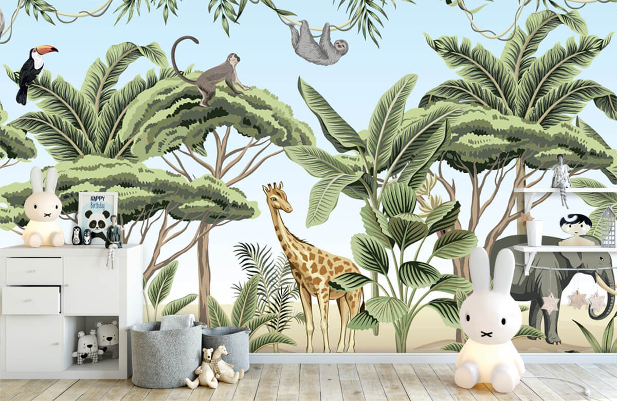 Animales Papel pintado con Patrón con animales de la selva - Habitación de los niños 1