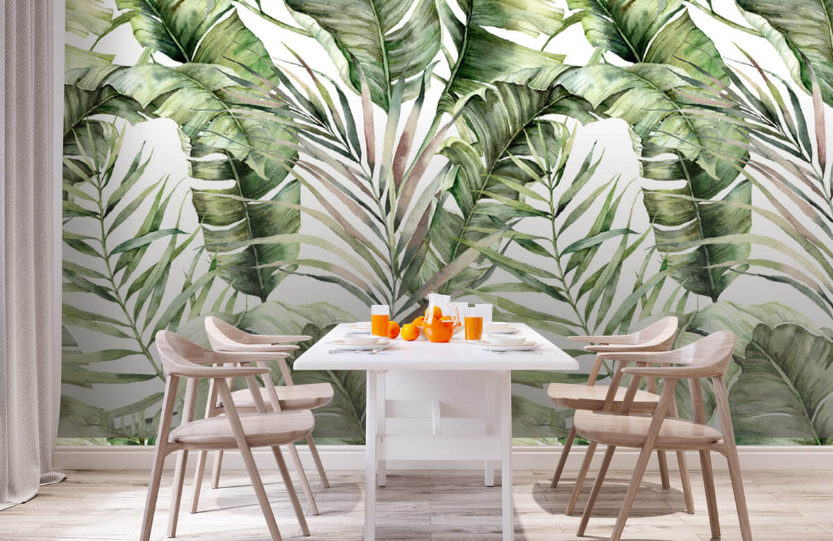 Patrón Papel pintado con Patrón de hojas de palmera verdes - Habitación 2